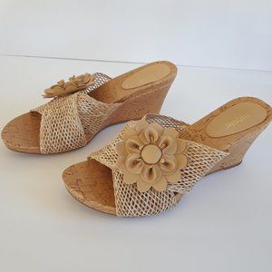 Nicole Tan Flower Platform Wedge Slip On Sandals